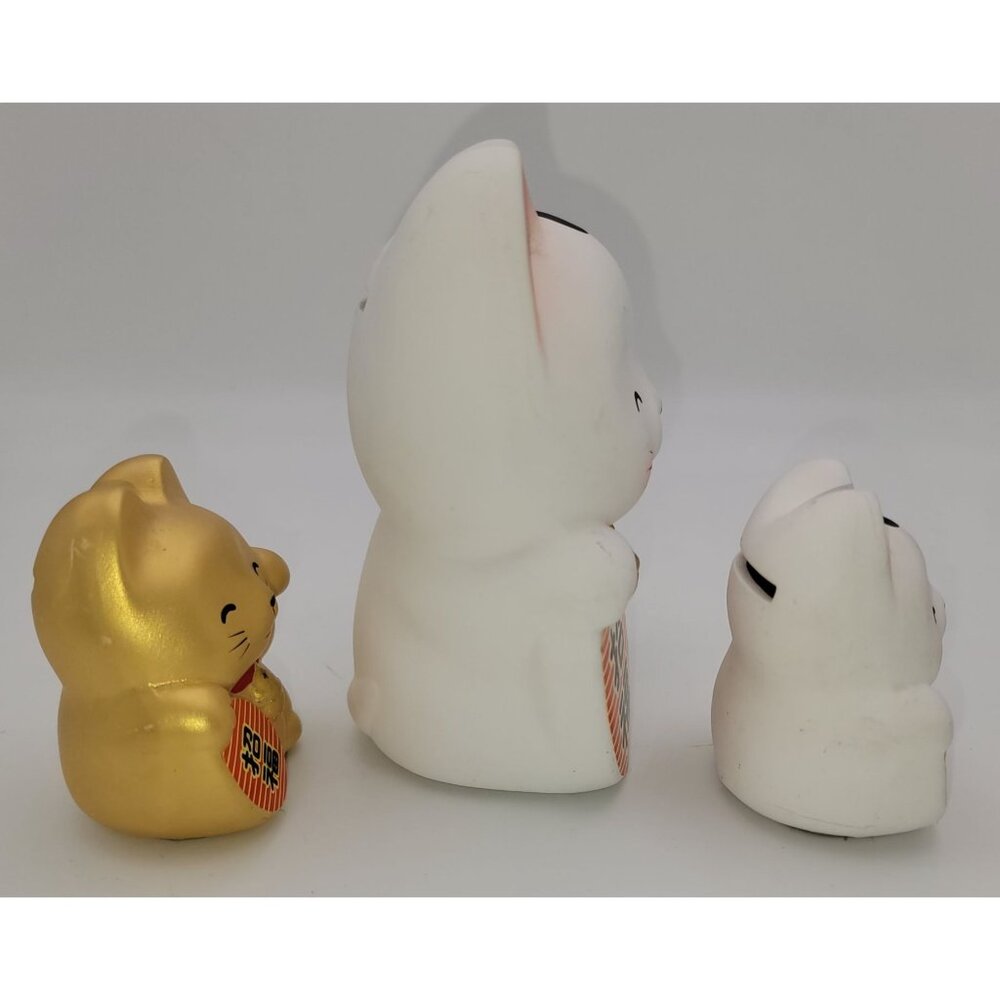 Set Of 3 Maneki Neko Lucky Cat Coin Banks - Picture 2 of 9